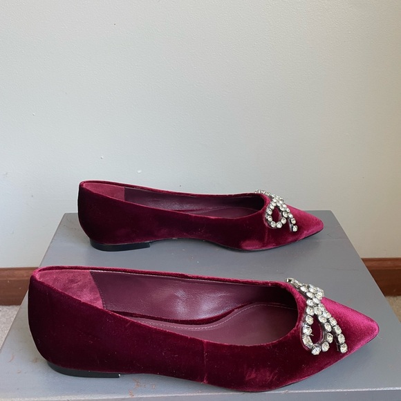 Larroude Burgundy Velvet Flats with Crystal Accents - Picture 7 of 8